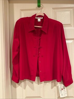 NWT Laura & Jayne Red Button-Down Shirt with Decorative Frog Closures